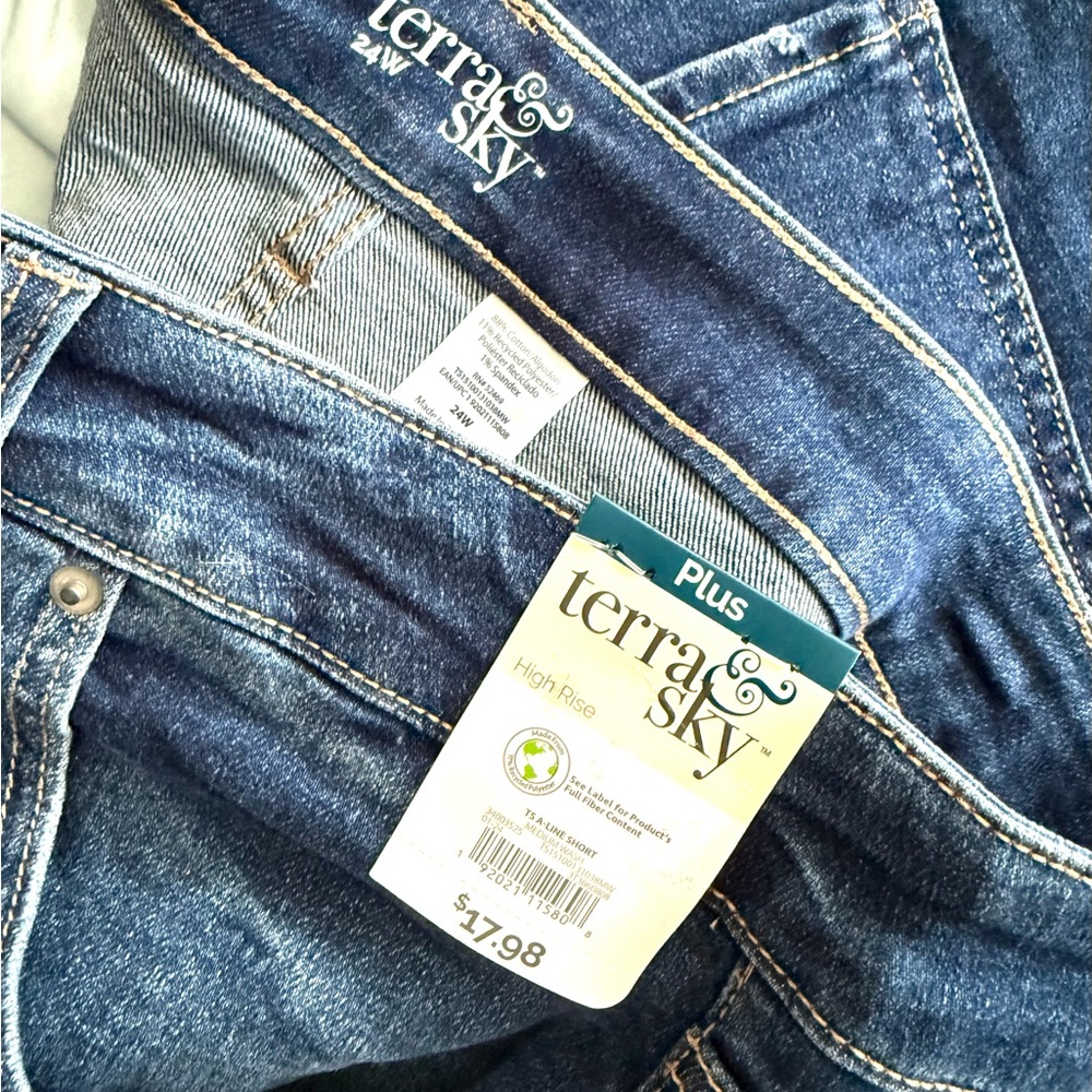 NEW! Terra & Sky women’s 24W denim high rise shorts NWT! - Picture 4 of 4